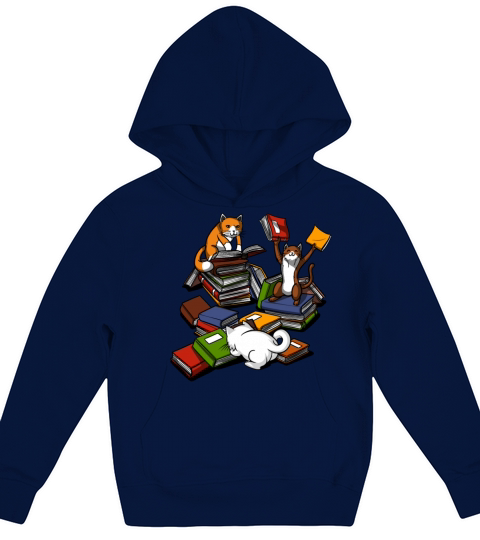 Cat Book Reading Lovers Kids Hoodie