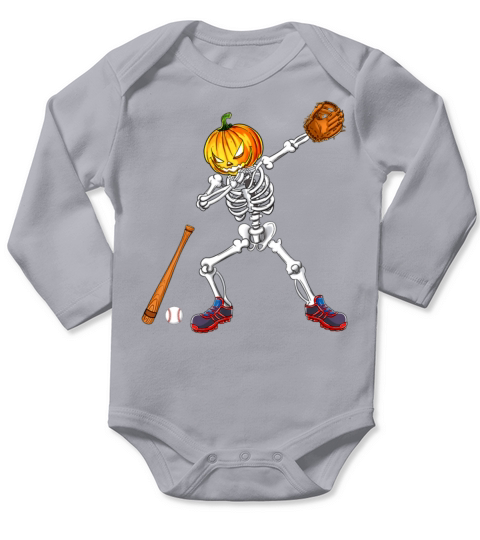 Dabbing Skeleton Pumpkin Baseball Halloween Long Sleeve Baby One-Piece