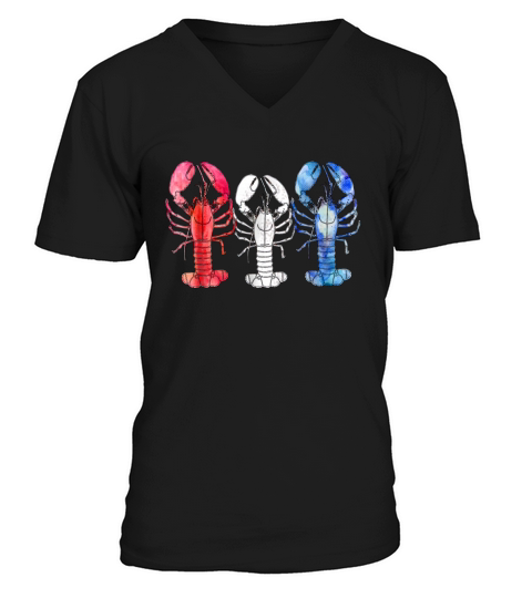 Mens Patriotic Lobster T-Shirt for Men with Three Lobsters V-Neck T-shirt