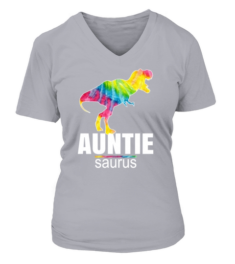 Auntie Saurus Design Cute Tie Dye Dinosaur Gift Women's V-Neck T-shirt