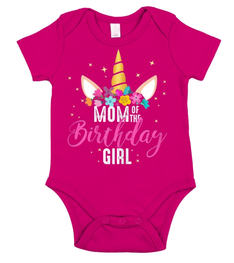 Mom Of The Birthday Girl Mother Gifts Unicorn Short Sleeve Baby One-Piece