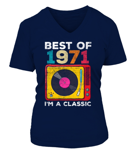 1971 Born Vintage 50th Birthday Vinyls Classic Mus Women's V-Neck T-shirt