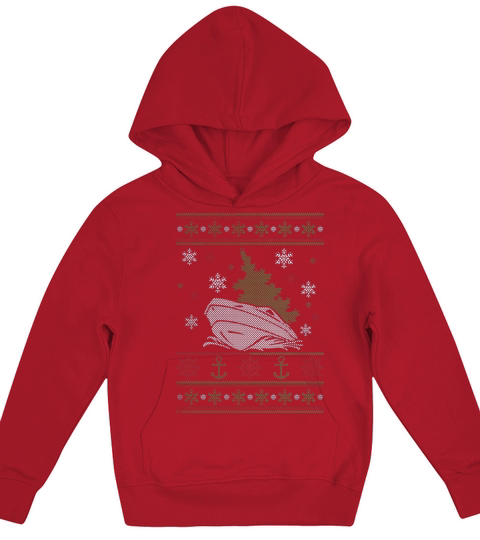 Ugly Christmas Sweater Boat Through The Snow  Boating Kids Hoodie