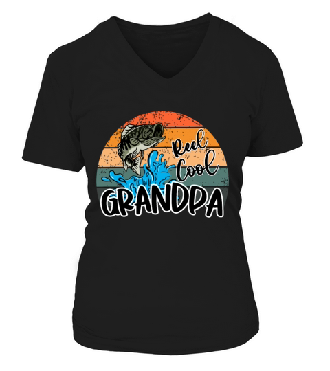 Reel Cool Grandpa sunset, Fishing lover gift Women's V-Neck T-shirt