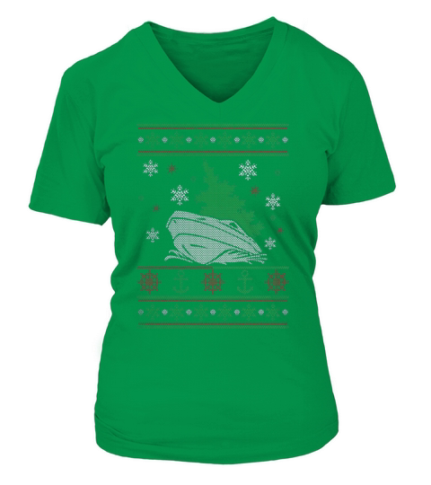 Ugly Christmas Sweater Boat Through The Snow  Boating V-neck T-Shirt Woman