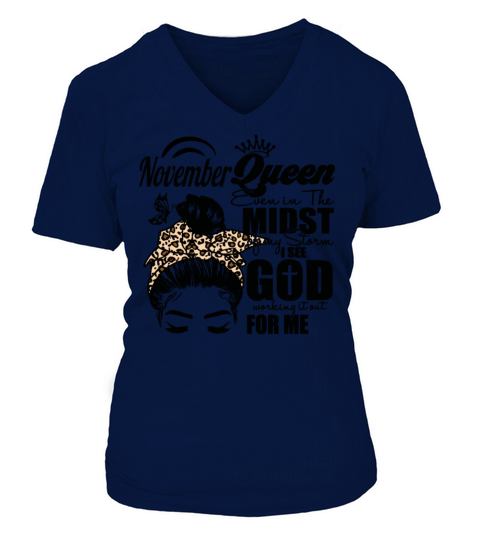 November Queen Leopard Birthday Girl Womens Women's V-Neck T-shirt