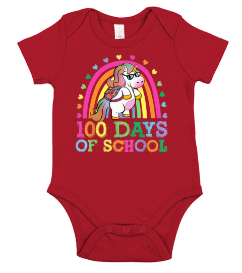 100 Days Of School Rainbow Unicorn Boys Kids Short Sleeve Baby One-Piece