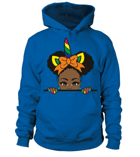 Peeking African American Girl Afro Puffs Unicorn Women's Hoodie