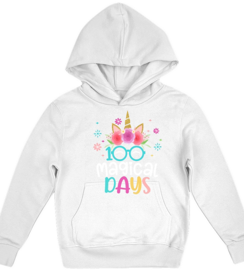 100th Days Of School Girls Cute Unicorn Face Kids Hoodie