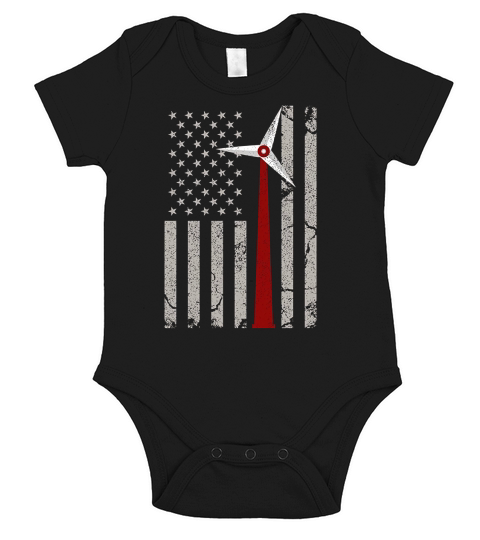 Vintage American Flag Engineer T-shirt Red Wind Turbine Short Sleeve Baby One-Piece