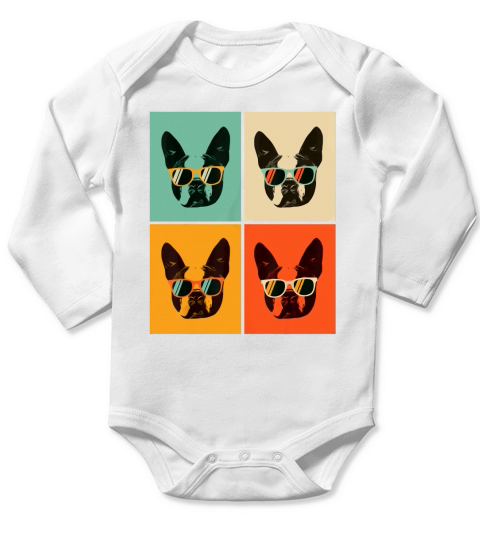 Bostie Dog Lover Gift Funny Boston Terrier With Sunglasses Long Sleeve Baby One-Piece