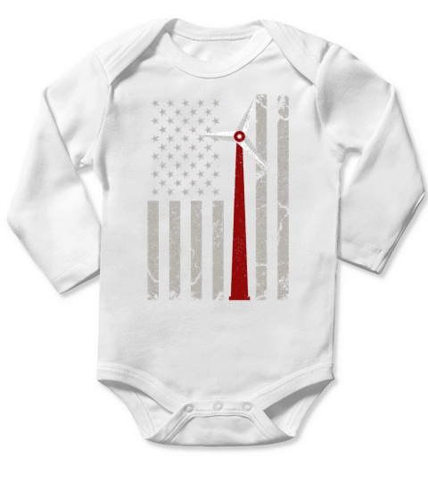 Vintage American Flag Engineer T-shirt Red Wind Turbine Long Sleeve Baby One-Piece