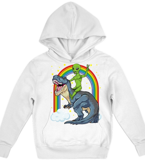 Alien Riding Dinosaur T Rex UFO Space Extraterrest Kids Hoodie
