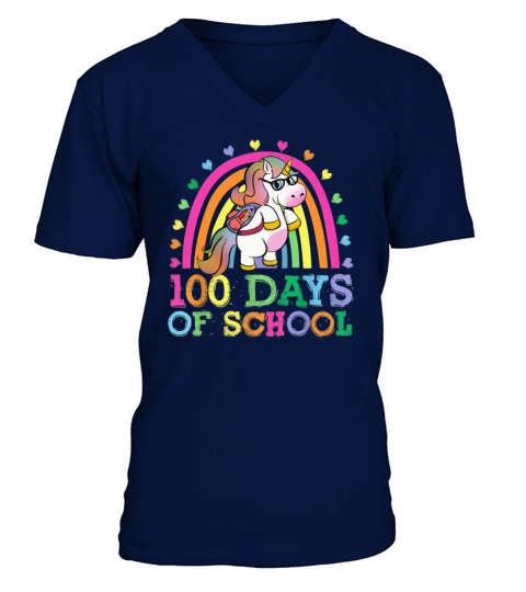100 Days Of School Rainbow Unicorn Boys Kids Men's V-Neck T-shirt