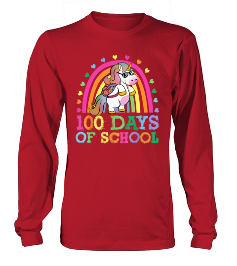 100 Days Of School Rainbow Unicorn Boys Kids Women's Long Sleeve