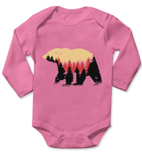 Bear silhouette with mountain scenery Long Sleeve Baby One-Piece