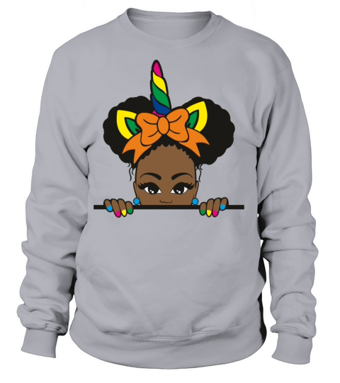 Peeking African American Girl Afro Puffs Unicorn Women's Sweatshirt