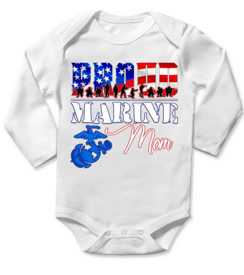 Proud Marine Mom Patriotic USA Military 2020 Long Sleeve Baby One-Piece