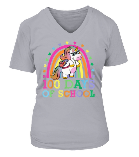 100 Days Of School Rainbow Unicorn Boys Kids Women's V-Neck T-shirt