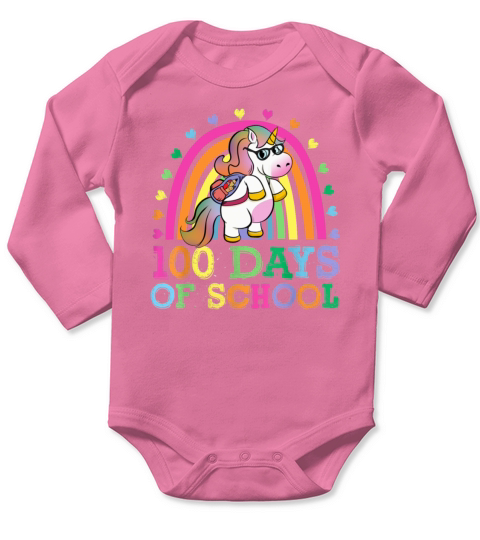 100 Days Of School Rainbow Unicorn Boys Kids Long Sleeve Baby One-Piece