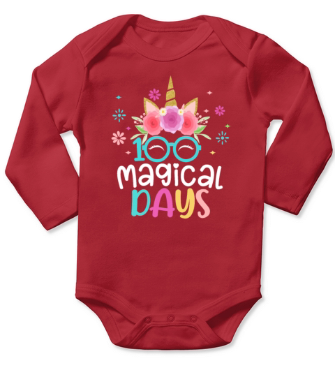 100th Days Of School Girls Cute Unicorn Face Long Sleeve Baby One-Piece