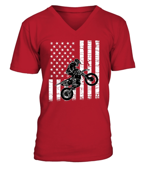 American Flag Graphic Motocross Dirt Bike T-shirt V-Neck T-shirt