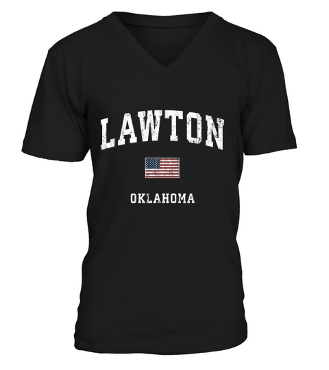 Lawton Oklahoma Ok Vintage American Flagports shirt V-Neck T-shirt