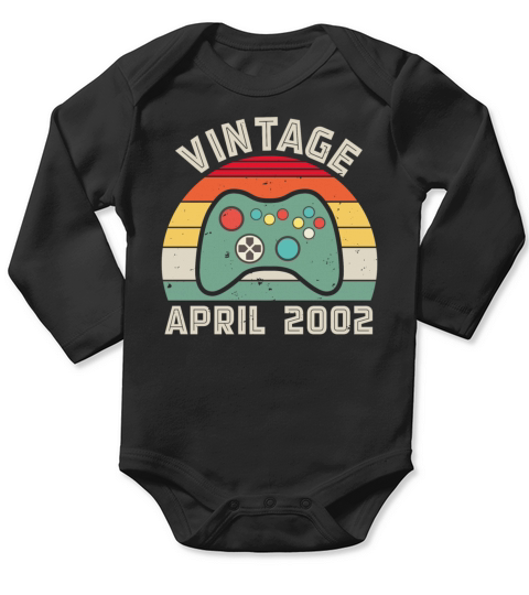 Vintage April 2002 birthday gamer gift Long Sleeve Baby One-Piece