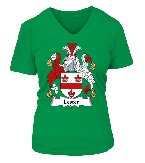 Lester Family Crest British Family Crests V-neck T-Shirt Woman
