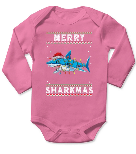 Merry Sharkmas Shark Santa Ugly Christmas Lights B Long Sleeve Baby One-Piece