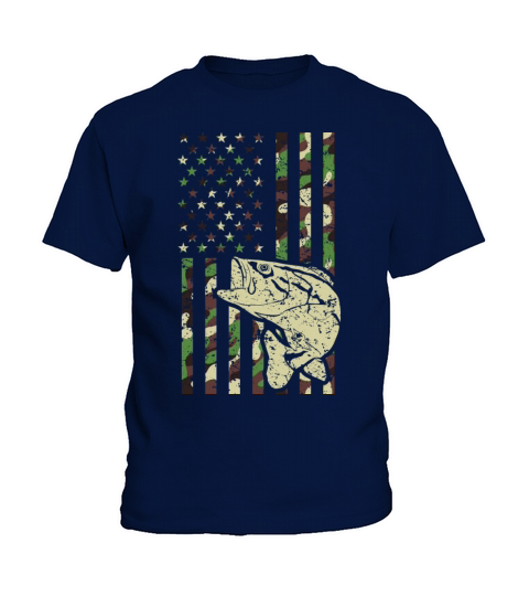 Camo American Flag Bass Fishing Gift USA Flag Funn Kids T-Shirt