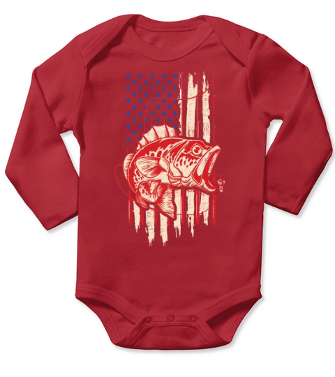 Fishing American Flag Vintage USA Bass Fisherman I Long Sleeve Baby One-Piece
