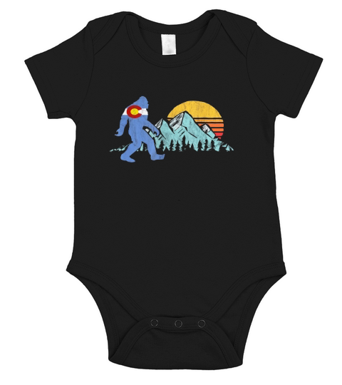 Retro Bigfoot Sun and Mountain State Flag of Colorado Short Sleeve Baby One-Piece