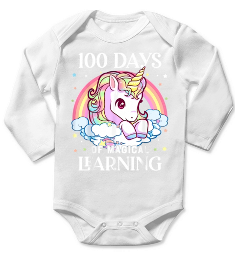 100 Days of School Unicorn Girls Teacher 100th Day Long Sleeve Baby One-Piece