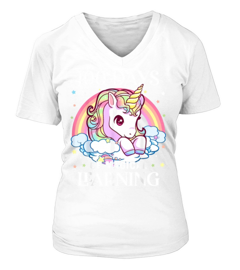 100 Days of School Unicorn Girls Teacher 100th Day Women's V-Neck T-shirt