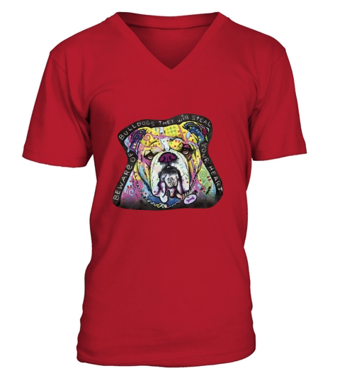 English Bulldogs Colorful Graphic V-Neck T-shirt