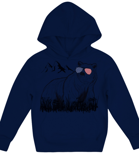 Retro Wild Black Grizzly Bear American Flag Kids Hoodie
