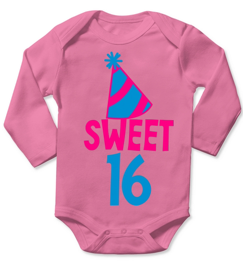 BIRTHDAY 16 SWEET SIXTEEN with a party hat Long Sleeve Baby One-Piece