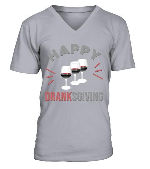 Happy Dranksgiving - Funny Glass of Wine and Text Men's V-Neck T-shirt