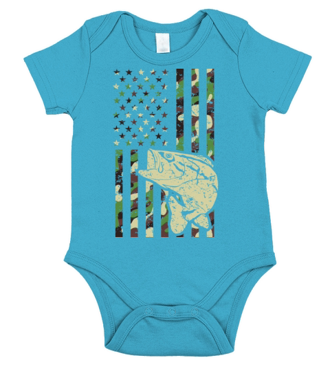 Camo American Flag Bass Fishing Gift USA Flag Funn Short Sleeve Baby One-Piece