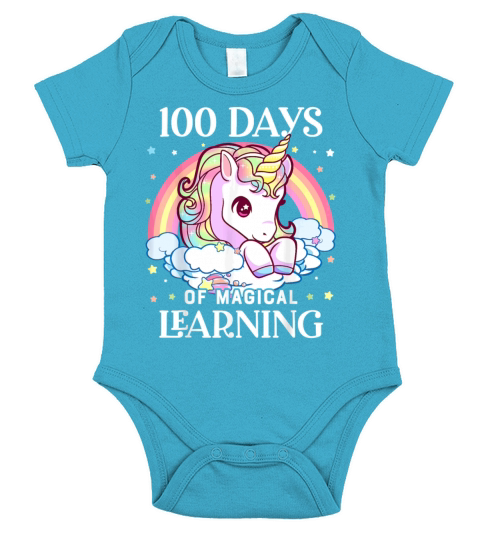 100 Days of School Unicorn Girls Teacher 100th Day Short Sleeve Baby One-Piece