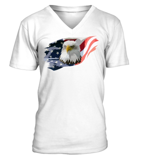 American Bald Eagle Bird With The Flag of America Men's V-Neck T-shirt