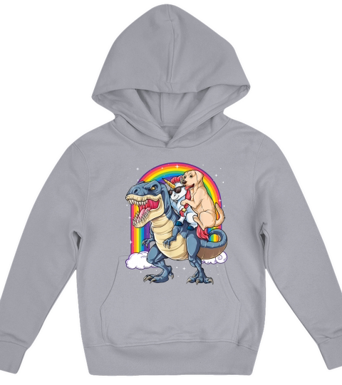 Labrador Unicorn Riding Dinosaur T rex Girls Kids Rainbow Kids Hoodie