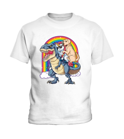 Labrador Unicorn Riding Dinosaur T rex Girls Kids Rainbow Kids T-Shirt