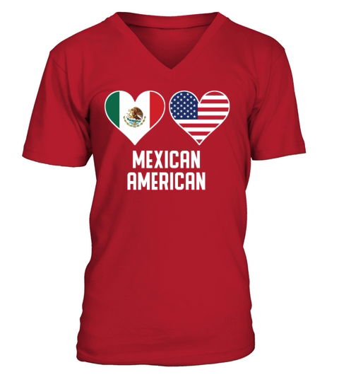 Mexican American Heart Flags Men's V-Neck T-shirt