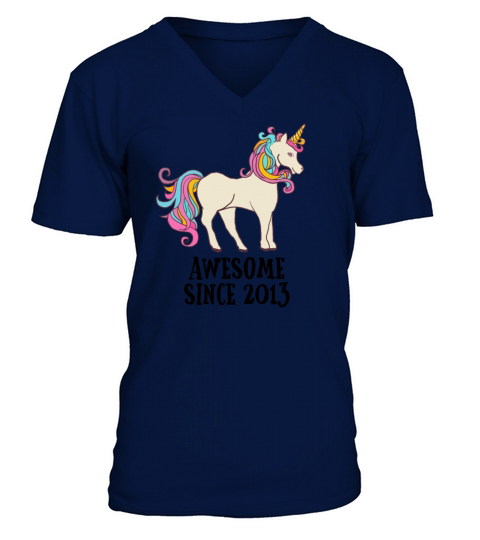 Awesome Since 2013 Unicorn Birthday Gift Men's V-Neck T-shirt