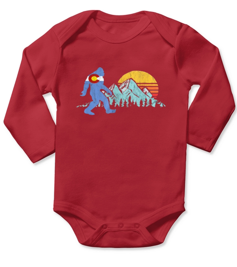 Retro Bigfoot Sun and Mountain State Flag of Colorado Long Sleeve Baby One-Piece