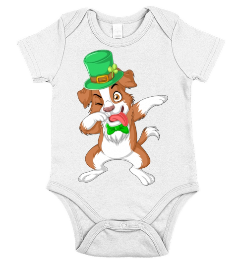 dabbing border collie st patricks day Short Sleeve Baby One-Piece