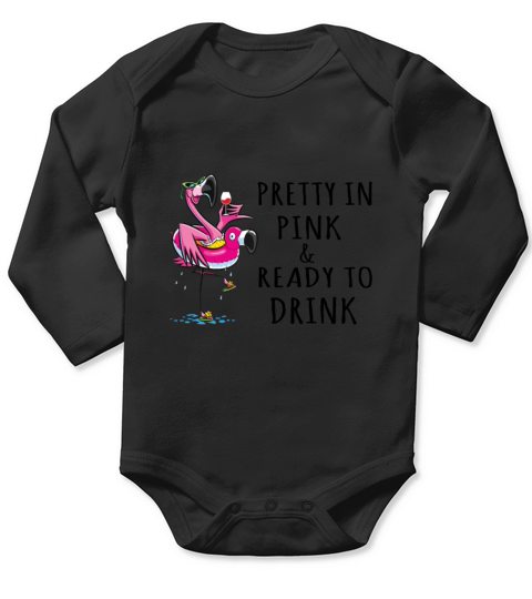 Flamingo In Pink And Ready To Drink Wine Lover Gif Long Sleeve Baby One-Piece