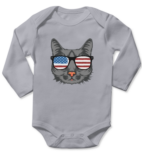 Cat American Flag Tshirt Long Sleeve Baby One-Piece